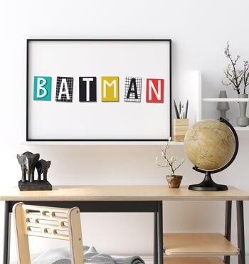 Impression de typographie Batman - 30x40 pouces/75x100cm - Cadre blanc 2