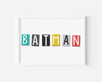 Impression de typographie Batman - 30x40 pouces/75x100cm - Cadre blanc 3