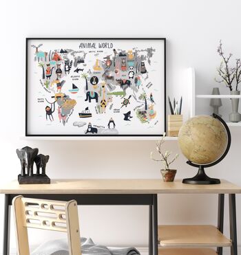 Impression de carte du monde animal - A3 (29,7 x 42 cm) - Impression uniquement 2