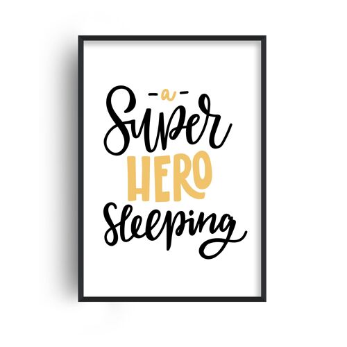 Superhero Sleeping Yellow Print - A3 (29.7x42cm) - White Frame