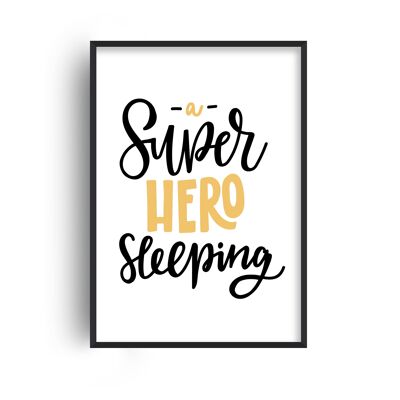 Superhero Sleeping Yellow Print - A2 (42x59.4cm) - Black Frame