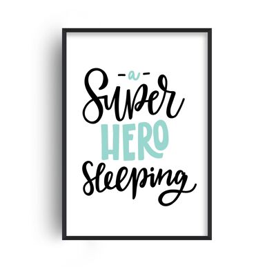 Superhero Sleeping Mint Print - A4 (21x29.7cm) - Black Frame