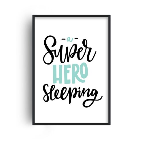 Superhero Sleeping Mint Print - A4 (21x29.7cm) - White Frame