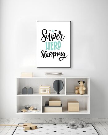 Superhero Sleeping Mint Print - 20x28 poucesx50x70cm - Cadre Noir 2