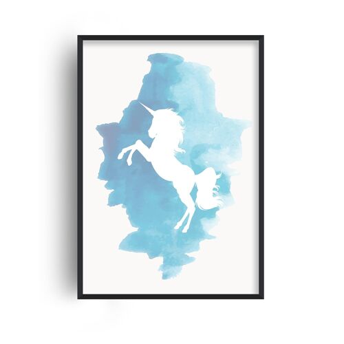 Unicorn Watercolour Blue Print - A4 (21x29.7cm) - White Frame