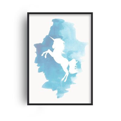 Unicorn Watercolour Blue Print - 20x28inchesx50x70cm - White Frame