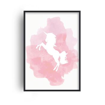 Licorne Aquarelle Rose Print - A4 (21x29.7cm) - Cadre Noir 1