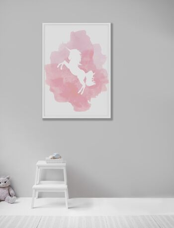 Licorne Aquarelle Rose Print - A4 (21x29.7cm) - Cadre Noir 3