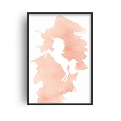 Unicorn Watercolour Peach Print - A4 (21x29.7cm) - Black Frame