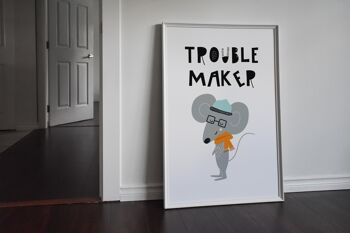 Trouble Maker Animal Pop Print - A2 (42x59,4cm) - Cadre Noir 2