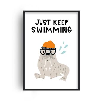 Just Keep Swimming Animal Pop Print - A4 (21x29,7cm) - Cadre Blanc 1