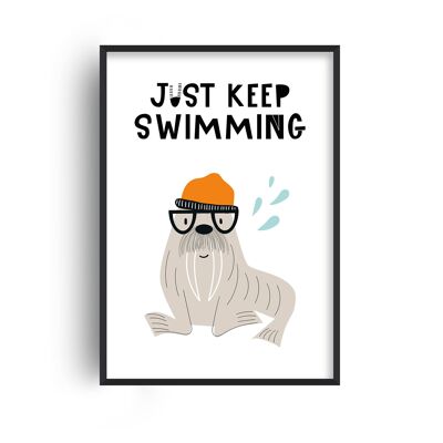 Just Keep Swimming Animal Pop Print - A2 (42x59.4cm) - Black Frame