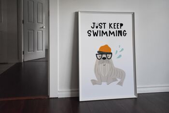 Just Keep Swimming Animal Pop Print - A2 (42x59,4cm) - Cadre Noir 2