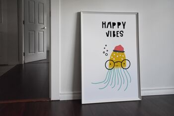 Happy Vibes Animal Pop Print - 30x40inches/75x100cm - Cadre Blanc 2