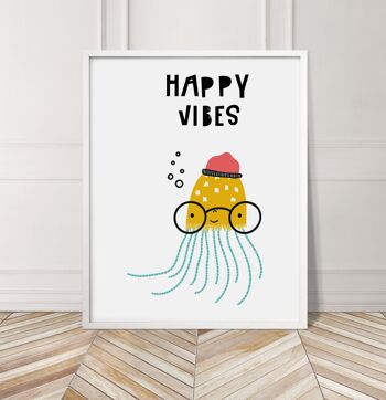 Happy Vibes Animal Pop Print - 30x40inches/75x100cm - Cadre Blanc 3