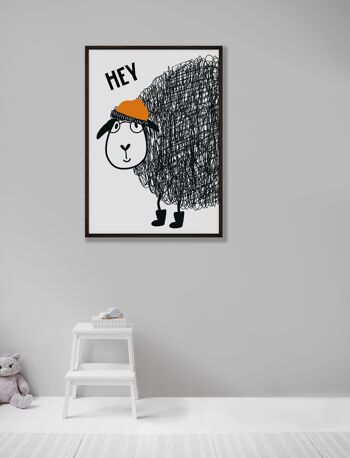 Hey Animal Pop Print - 30x40 pouces/75x100cm - Cadre Noir 2