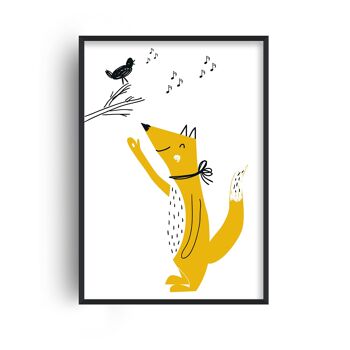 Renard et Oiseaux Animal Pop Print - A2 (42x59,4cm) - Cadre Noir 1