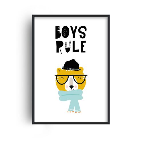 Boys Rule Animal Pop Print - A3 (29.7x42cm) - White Frame