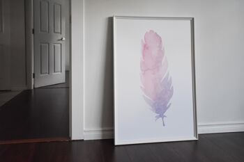 Imprimé Plume Aquarelle Rose - A2 (42x59,4cm) - Cadre Noir 2