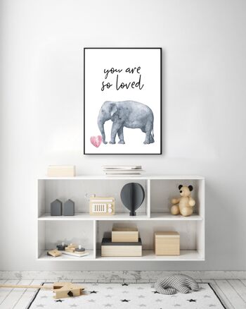 Vous êtes si aimé impression d'éléphant - A3 (29,7x42cm) - Cadre blanc 2