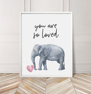Vous êtes si aimé impression d'éléphant - A3 (29,7x42cm) - Cadre blanc 3