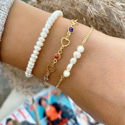 Freshwater Pearls Bracelet, Pearls Jewelry, Gold Heart Bracelet, Dainty Bracelet, Made from Gold Plated Sterling Silver 925, Made in Greece