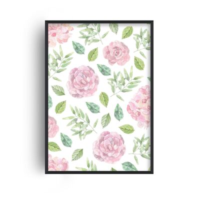 Pink Floral Print - A4 (21x29.7cm) - White Frame
