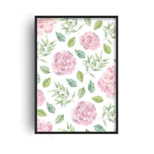 Pink Floral Print - A2 (42x59.4cm) - Black Frame