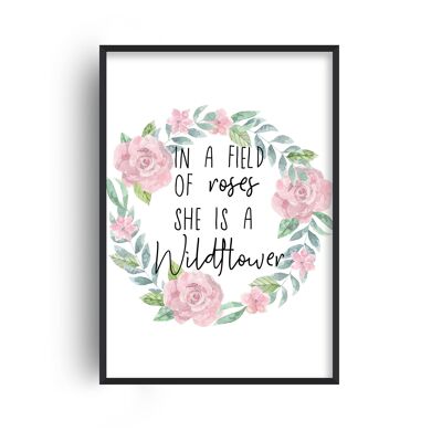 She is a Wildflower Pink Floral Print - A2 (42x59.4cm) - Black Frame