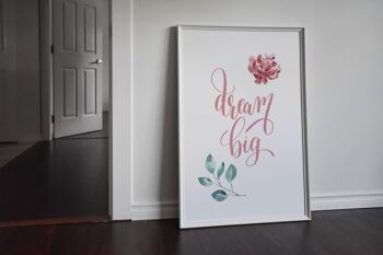 Dream Big Rose Floral Print - A2 (42x59,4cm) - Cadre Blanc 2