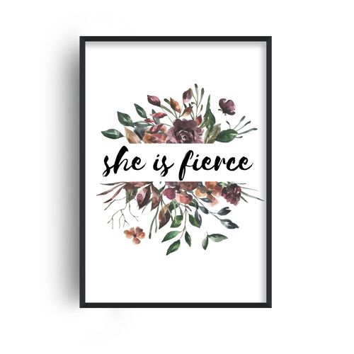 She is Fierce Autumn Floral Print - A4 (21x29.7cm) - Black Frame