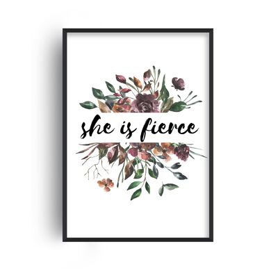 She is Fierce Autumn Floral Print - A2 (42x59.4cm) - Black Frame