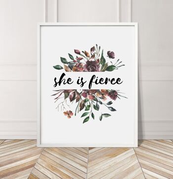 She is Fierce Autumn Floral Print - A2 (42x59,4cm) - Cadre blanc 3