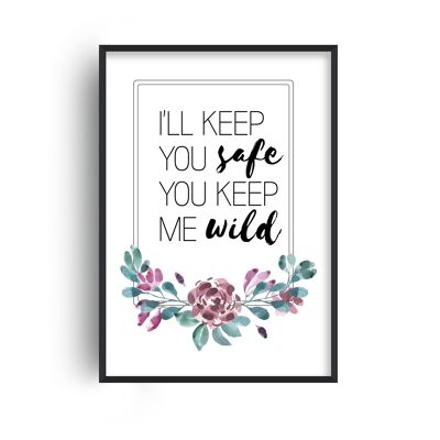 I'll Keep You Safe Purple Floral Print - A3 (29.7x42cm) - Black Frame