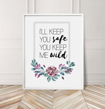 I'll Keep You Safe Imprimé Floral Violet - A3 (29,7x42cm) - Cadre Blanc 3