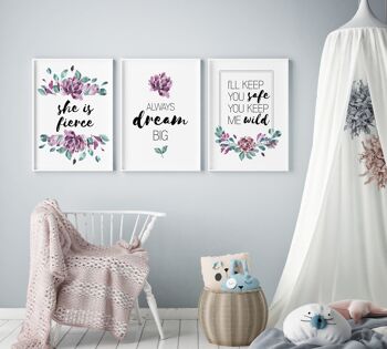 Always Dream Big Purple Floral Print - A3 (29,7x42cm) - Cadre blanc 4