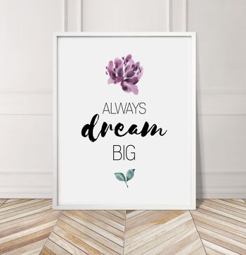 Always Dream Big Purple Floral Print - A2 (42x59,4cm) - Cadre noir 3