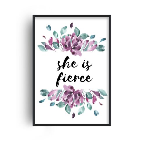 She is Fierce Purple Floral Print - A4 (21x29.7cm) - Black Frame