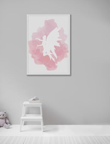 Impression aquarelle rose fée - A3 (29,7x42cm) - Cadre noir 2