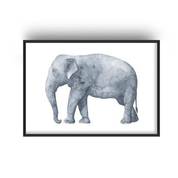 Éléphant Aquarelle Print - A2 (42x59,4cm) - Cadre Noir 1