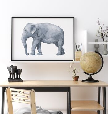 Éléphant Aquarelle Print - A2 (42x59,4cm) - Cadre Noir 2