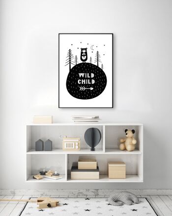 Imprimé Ours Enfant Sauvage - A3 (29,7x42cm) - Cadre Noir 2