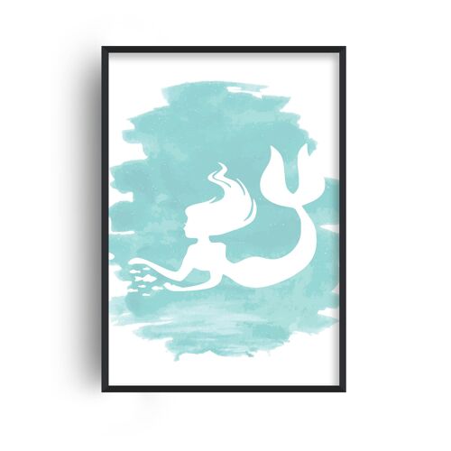 Mermaid Blue Watercolour Print - 30x40inches/75x100cm - Black Frame