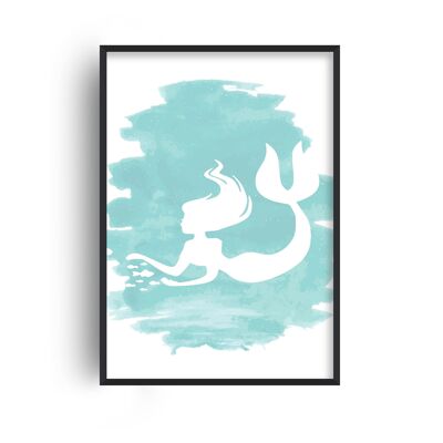 Mermaid Blue Watercolour Print - 30x40inches/75x100cm - White Frame