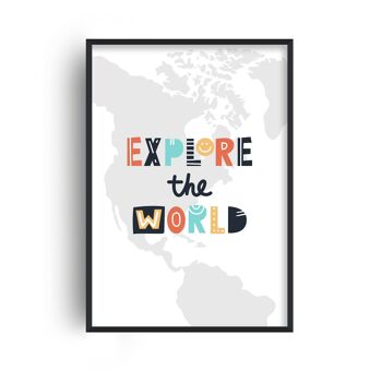 Explorez l'impression de carte du monde - 20 x 28 pouces x 50 x 70 cm - Cadre blanc 1