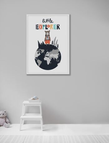 Little Explorer World Print - 30x40 pouces/75x100cm - Cadre Noir 2