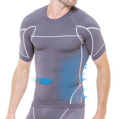 Men's gray & ecru compression running t-shirt