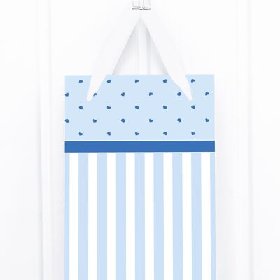 Gift bag: stripes & hearts, light blue