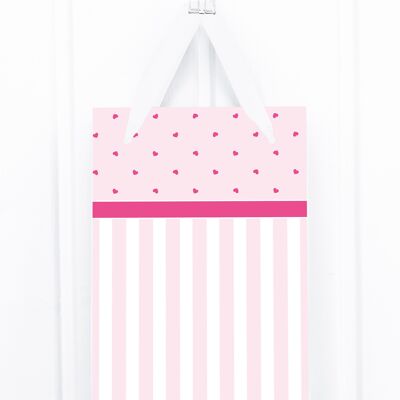 Gift bag: stripes & hearts, pink