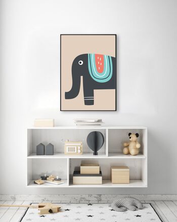 Imprimé Elephant Neutre - A2 (42x59,4cm) - Cadre Blanc 2